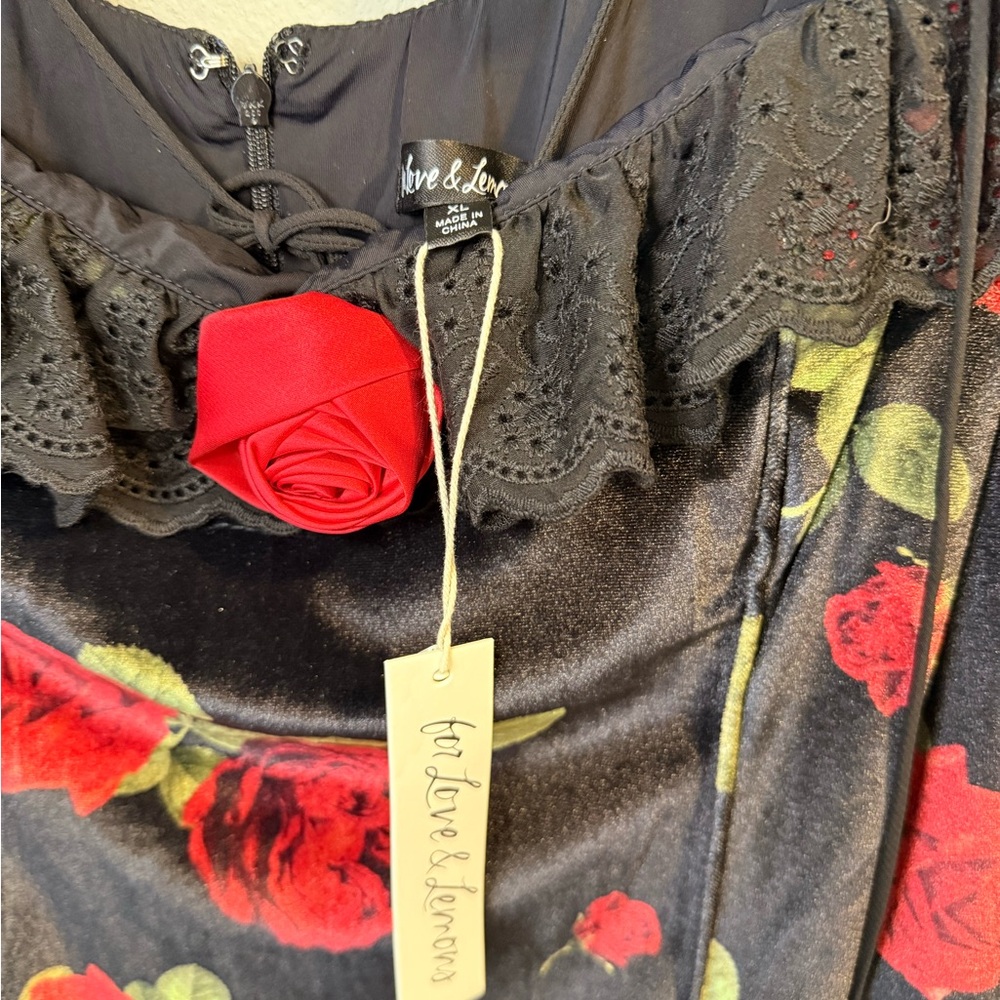 NWT For Love and Lemons Yara Floral Black and Red Dress size XL - Picture 4 of 5